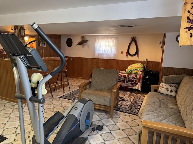 7711 Massasoit Ave, Burbank, IL 60459 - exercise area with a wainscoted wall and wood walls
