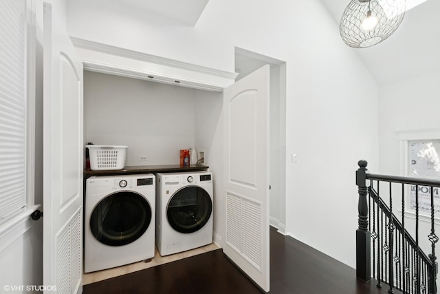 1959 W Berwyn Ave, Chicago, IL 60640 - washroom featuring washer and clothes dryer and dark wood-type flooring