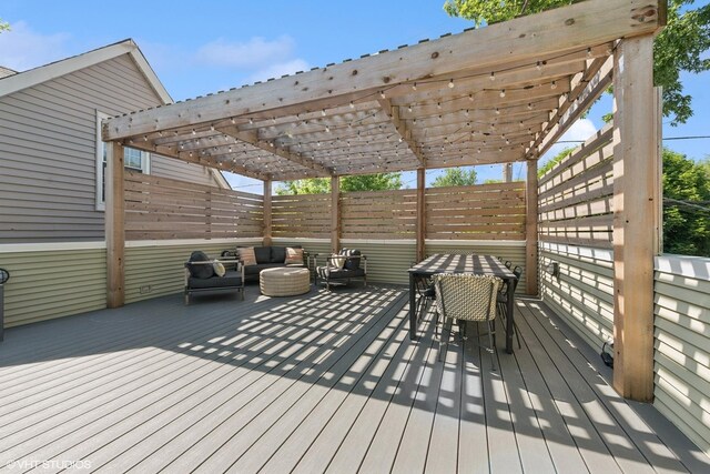 1959 W Berwyn Ave, Chicago, IL 60640 - wooden deck featuring a pergola, outdoor dining space, and an outdoor hangout area