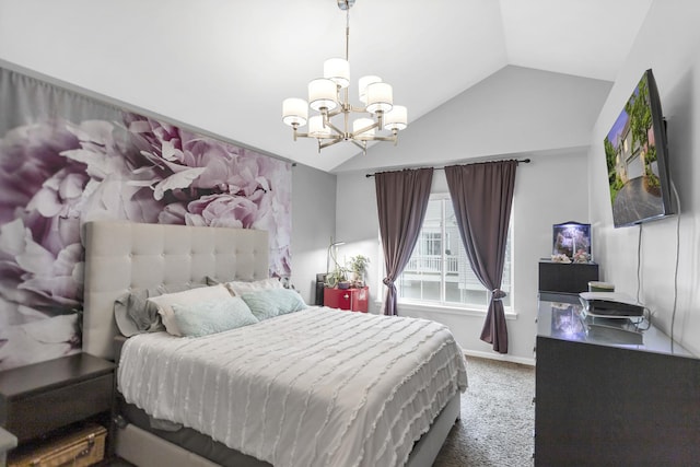 2439 Daybreak Ct Unit 2439, Elgin, IL 60123 - carpeted bedroom with lofted ceiling, a chandelier, and baseboards