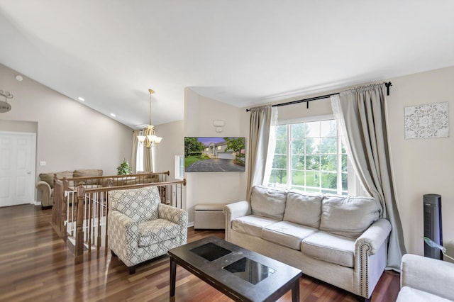 2439 Daybreak Ct Unit 2439, Elgin, IL 60123 - living room with wood finished floors, vaulted ceiling, recessed lighting, and a chandelier