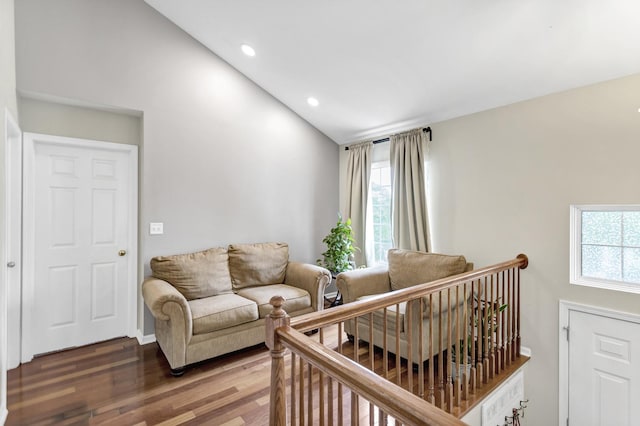 2439 Daybreak Ct Unit 2439, Elgin, IL 60123 - living area with wood finished floors, recessed lighting, vaulted ceiling, and baseboards