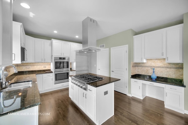 351 Tiger St, Bolingbrook, IL 60490 - kitchen with a sink, appliances with stainless steel finishes, island exhaust hood, decorative backsplash, and recessed lighting