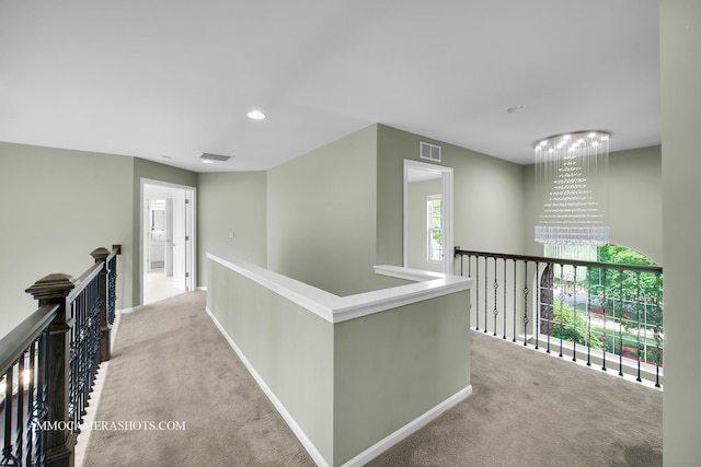 351 Tiger St, Bolingbrook, IL 60490 - hall with an upstairs landing, light carpet, recessed lighting, and baseboards