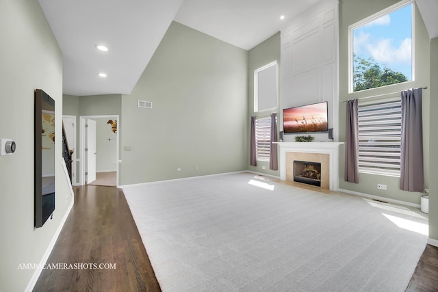 351 Tiger St, Bolingbrook, IL 60490 - unfurnished living room featuring a fireplace, wood finished floors, baseboards, and recessed lighting