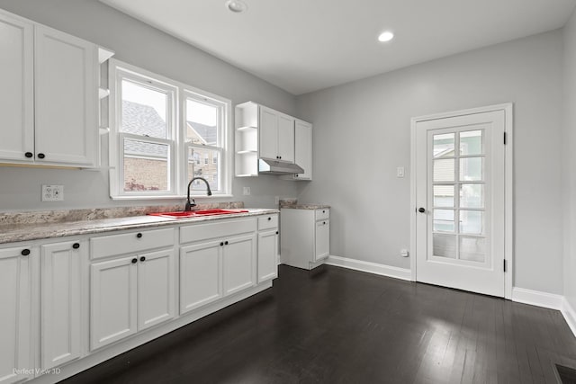 5123 W 23rd Pl, Cicero, IL 60804 - kitchen featuring a sink, open shelves, white cabinetry, baseboards, and recessed lighting