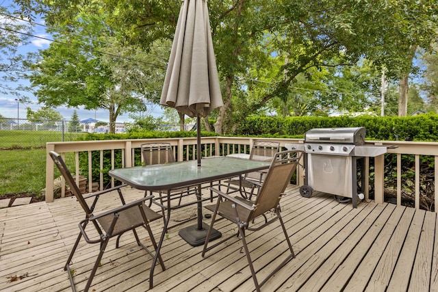 67 Alice St, Algonquin, IL 60102 - deck featuring outdoor dining space, a grill, and a fenced backyard