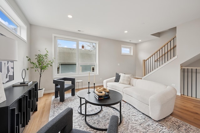 944 Beloit Ave Unit 3, Forest Park, IL 60130 - living area with light wood-style floors, stairs, recessed lighting, and baseboards