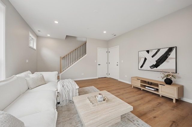 944 Beloit Ave Unit 3, Forest Park, IL 60130 - living area featuring light wood finished floors, stairs, recessed lighting, and baseboards