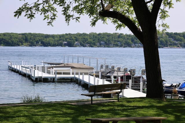 N2335 Main Rd, Lake Geneva, WI 53147 - dock area with a water view, a view of trees, and a yard
