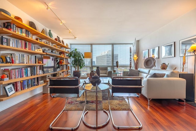 2400 N Lakeview Ave Unit 1706, Chicago, IL 60614 - living area with wood finished floors, rail lighting, and a wall of windows