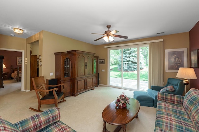 13391 Crestview Dr, Huntley, IL 60142 - living room with light colored carpet and ceiling fan