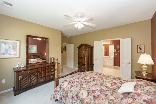 13391 Crestview Dr, Huntley, IL 60142 - bedroom featuring light carpet, ceiling fan, and ensuite bathroom