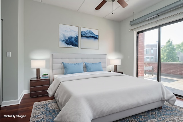 3125 W Fullerton Ave Unit 214, Chicago, IL 60647 - bedroom with access to exterior, wood finished floors, and ceiling fan
