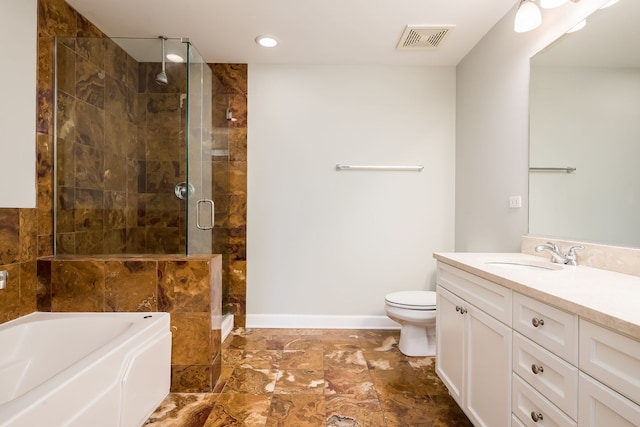 3125 W Fullerton Ave Unit 214, Chicago, IL 60647 - full bathroom with vanity, a stall shower, a garden tub, and recessed lighting