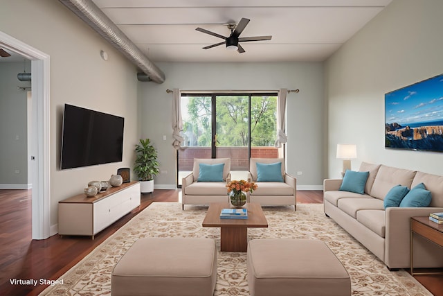 3125 W Fullerton Ave Unit 214, Chicago, IL 60647 - living area featuring a ceiling fan and wood finished floors