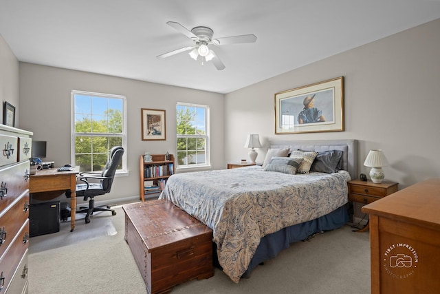 2049 Sunrise Cir, Aurora, IL 60503 - bedroom featuring light colored carpet, a desk, and ceiling fan