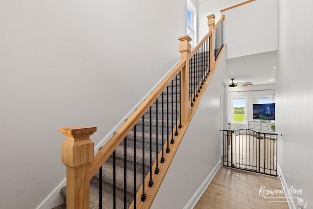 1405 Navajo Ct, Kankakee, IL 60901 - stairs with wood finished floors, baseboards, and ceiling fan