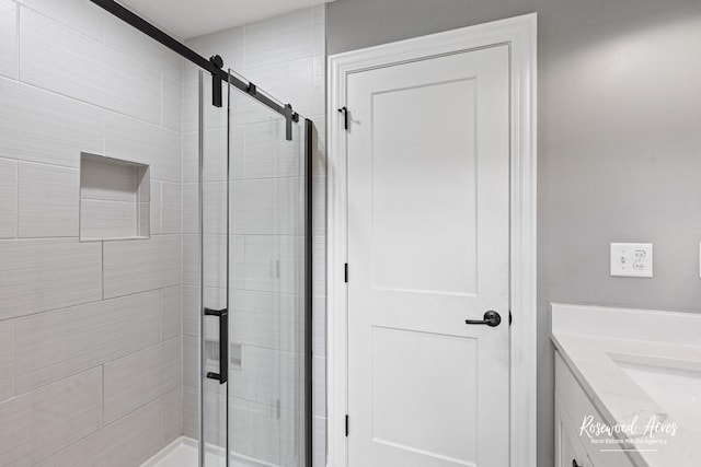 1405 Navajo Ct, Kankakee, IL 60901 - full bathroom featuring a stall shower and vanity