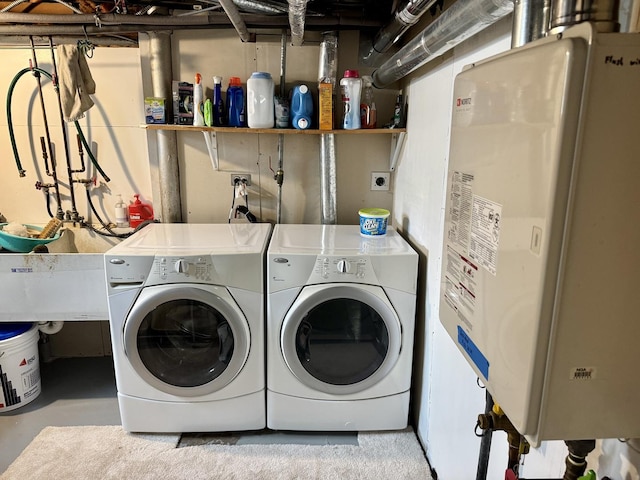 1350 Saint Johns Ave, Highland Park, IL 60035 - washroom featuring tankless water heater and washing machine and dryer
