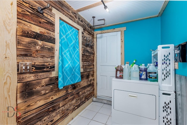 455 Sylvan Ave, Grand Ridge, IL 61325 - laundry area with wood walls and light tile patterned floors