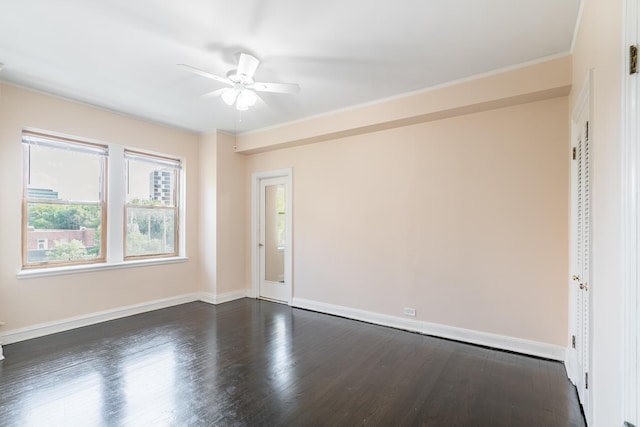 5000 S Cornell Ave Unit 3A, Chicago, IL 60615 - empty room with a ceiling fan, dark wood finished floors, and ornamental molding