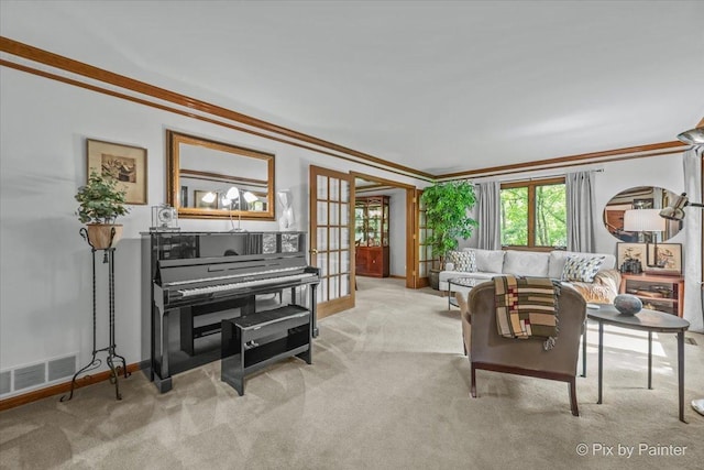 5N538 Hidden Springs Dr, Saint Charles, IL 60175 - living area with ornamental molding, carpet floors, and french doors