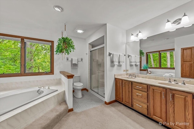 5N538 Hidden Springs Dr, Saint Charles, IL 60175 - bathroom featuring double vanity, a bath, and a shower stall