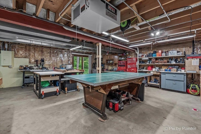 5N538 Hidden Springs Dr, Saint Charles, IL 60175 - garage with a workshop area, electric panel, and a heating unit