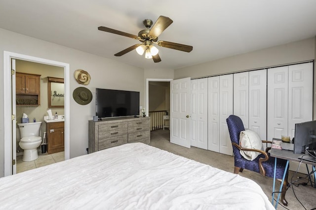 1851 Salem Ct, Gurnee, IL 60031 - carpeted bedroom with a closet, a ceiling fan, and connected bathroom