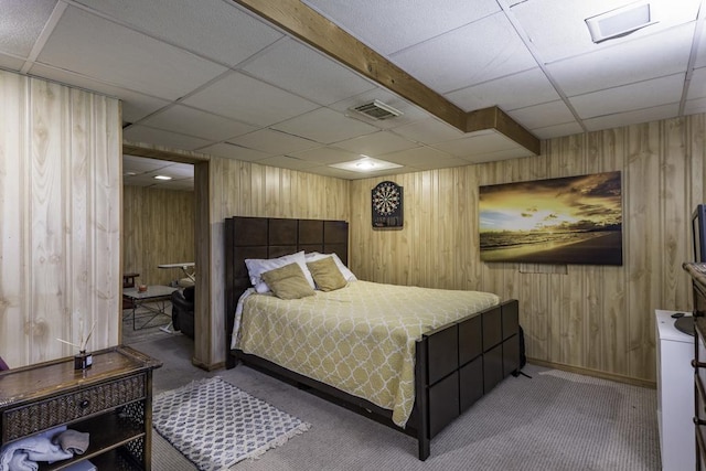 1851 Salem Ct, Gurnee, IL 60031 - carpeted bedroom with a paneled ceiling, wooden walls, and baseboards
