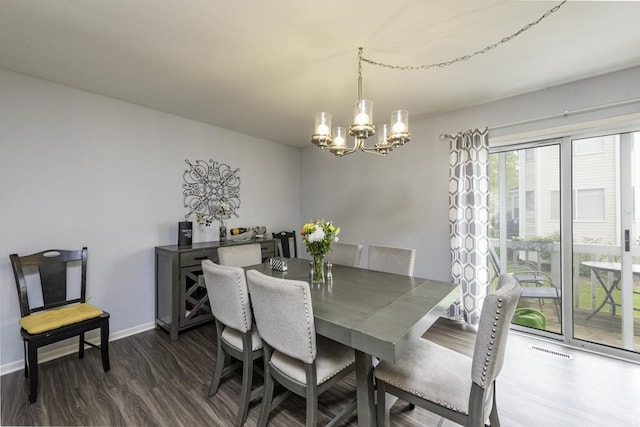 1851 Salem Ct, Gurnee, IL 60031 - dining space featuring a chandelier, dark wood-type flooring, and baseboards