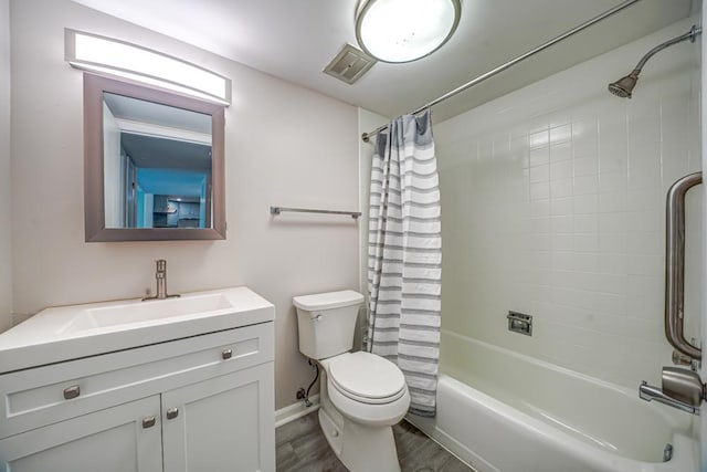 127 N Wolf Rd Unit 63A, Wheeling, IL 60090 - full bath featuring toilet, vanity, shower / bathtub combination with curtain, wood finished floors, and baseboards