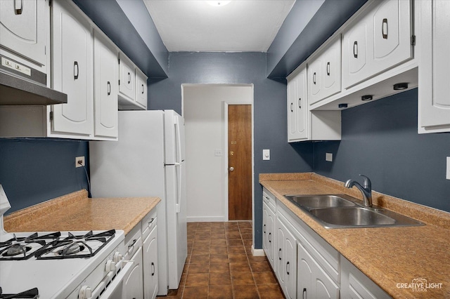 2151 Country Club Dr Unit 6, Woodridge, IL 60517 - kitchen with white gas range oven, a sink, white cabinetry, and dark tile patterned floors