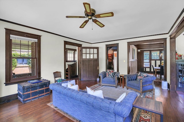 310 Davidson Dr, Champaign, IL 61821 - living area with wood finished floors, a ceiling fan, and ornamental molding