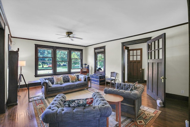 310 Davidson Dr, Champaign, IL 61821 - living room featuring crown molding, dark wood finished floors, and ceiling fan