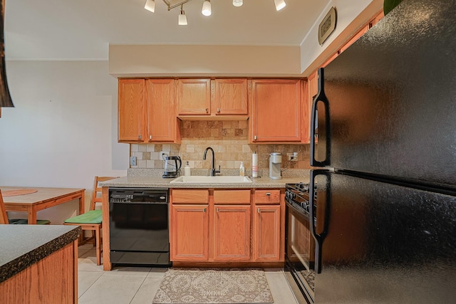 4925 N Harlem Ave Unit 3, Chicago, IL 60656 - kitchen with black appliances, a sink, light tile patterned floors, tasteful backsplash, and crown molding