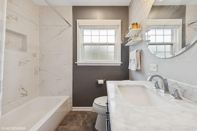 710 Western Ave, Glen Ellyn, IL 60137 - bathroom with toilet, vanity, healthy amount of natural light, and shower / washtub combination