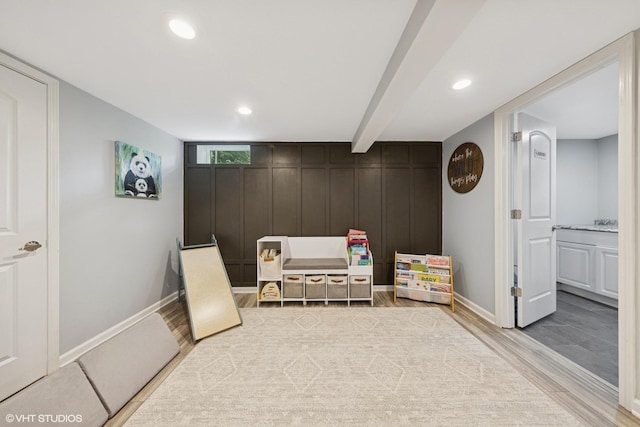 710 Western Ave, Glen Ellyn, IL 60137 - game room with wood finished floors, baseboards, recessed lighting, and beamed ceiling