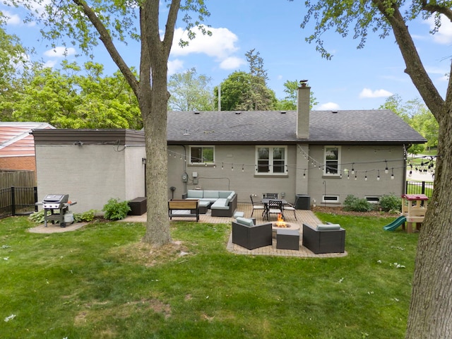 710 Western Ave, Glen Ellyn, IL 60137 - back of house with outdoor lounge area, a chimney, central AC, and a patio