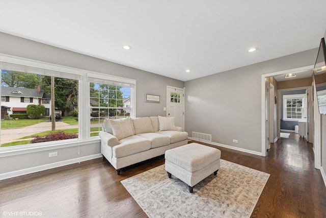 710 Western Ave, Glen Ellyn, IL 60137 - living area featuring baseboards, dark wood finished floors, and recessed lighting