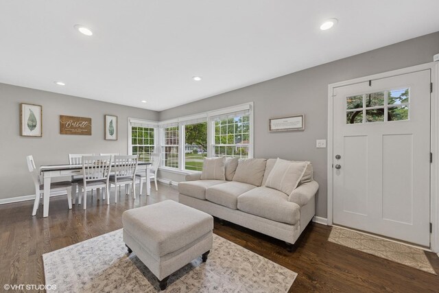 710 Western Ave, Glen Ellyn, IL 60137 - living room featuring baseboards, recessed lighting, and dark wood finished floors