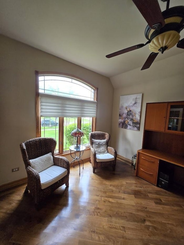 10880 Swallow Tail Ln, Frankfort, IL 60423 - living area with vaulted ceiling, wood finished floors, ceiling fan, and baseboards