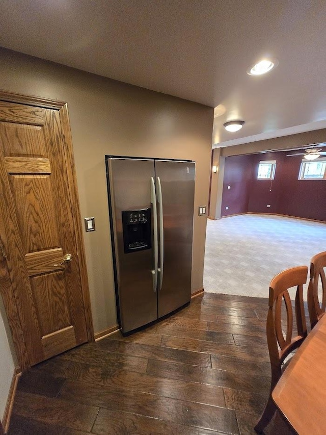 10880 Swallow Tail Ln, Frankfort, IL 60423 - kitchen featuring stainless steel fridge with ice dispenser, wood-type flooring, and baseboards
