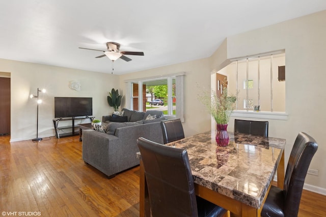4N312 Kenwood Ave, West Chicago, IL 60185 - dining room with wood-type flooring, a ceiling fan, and baseboards