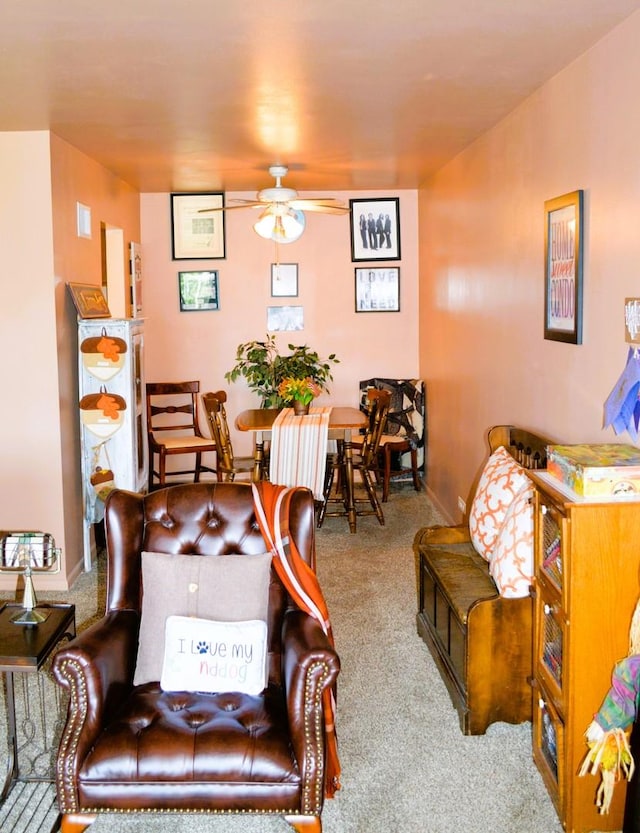 9820 S Pulaski Ave Unit 218, Oak Lawn, IL 60453 - living room featuring carpet, a ceiling fan, and baseboards