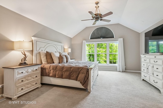 900 Legacy Rdg, Algonquin, IL 60102 - bedroom featuring light carpet, vaulted ceiling, and a ceiling fan