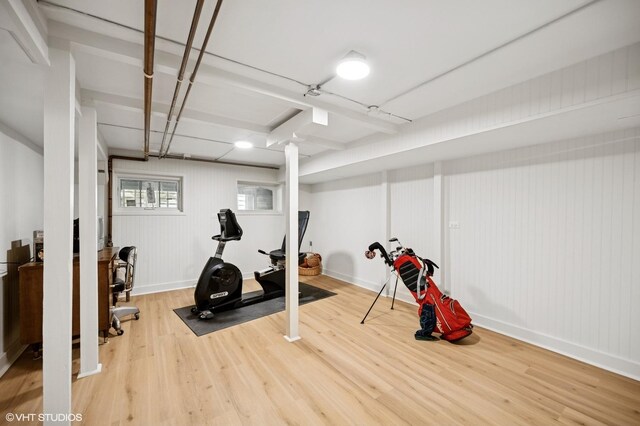 739 Forest Ave, Evanston, IL 60202 - workout room with light wood finished floors and baseboards