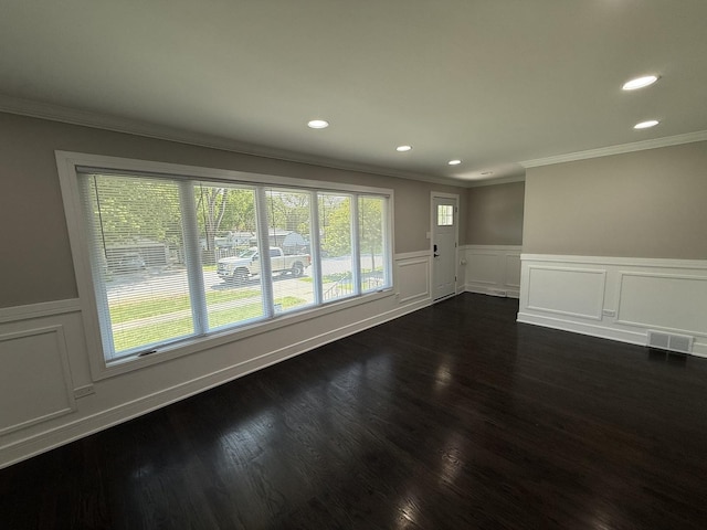 3906 W 117th St, Alsip, IL 60803 - empty room with ornamental molding, recessed lighting, wainscoting, and dark wood-type flooring
