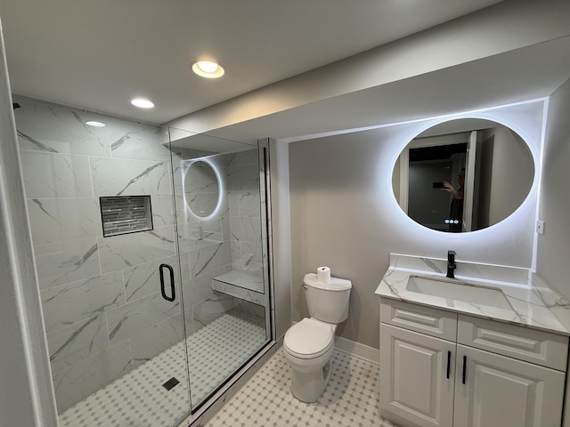 3906 W 117th St, Alsip, IL 60803 - full bathroom with vanity, a stall shower, and recessed lighting